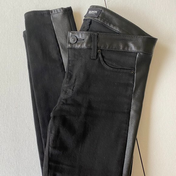 Hudson Jeans Denim - Hudson Jeans Black Denim "Leeloo" Jeans with Leather Stripe Size 27